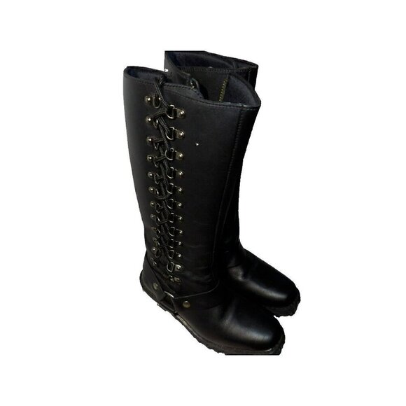Milwaukee‎ Leather Women's 14" Full Lacing Classic Harness Boots Size 7.5-Black - Picture 2 of 6